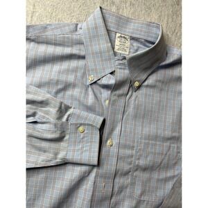 Brooks Brothers Regent  Polo Shirt Light Blue Plaid Button Down Men 16 1/2 34